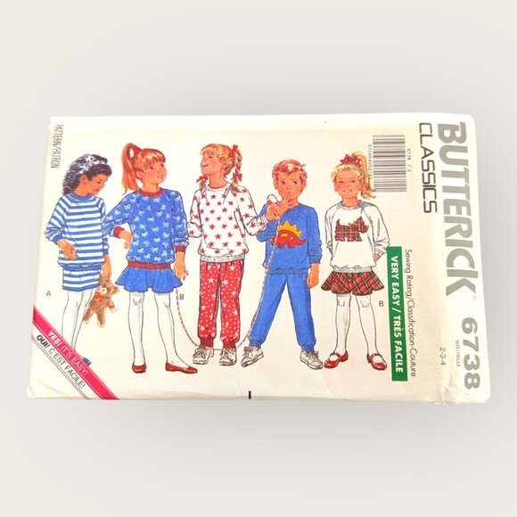 Vintage 1980s Butterick Sewing Pattern 6738 Childrens Top Skirt Pants Size 2-4 - Picture 1 of 2
